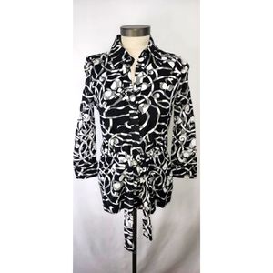 INC. Women's black & white button up top with tie size P
